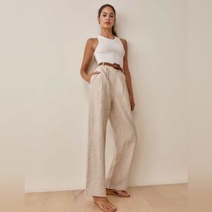 Reformation Vesta Tan Linen Wide Leg Pants 0 XS